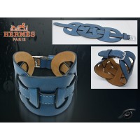 Hermes Fetiche Leather Blue Bracelet